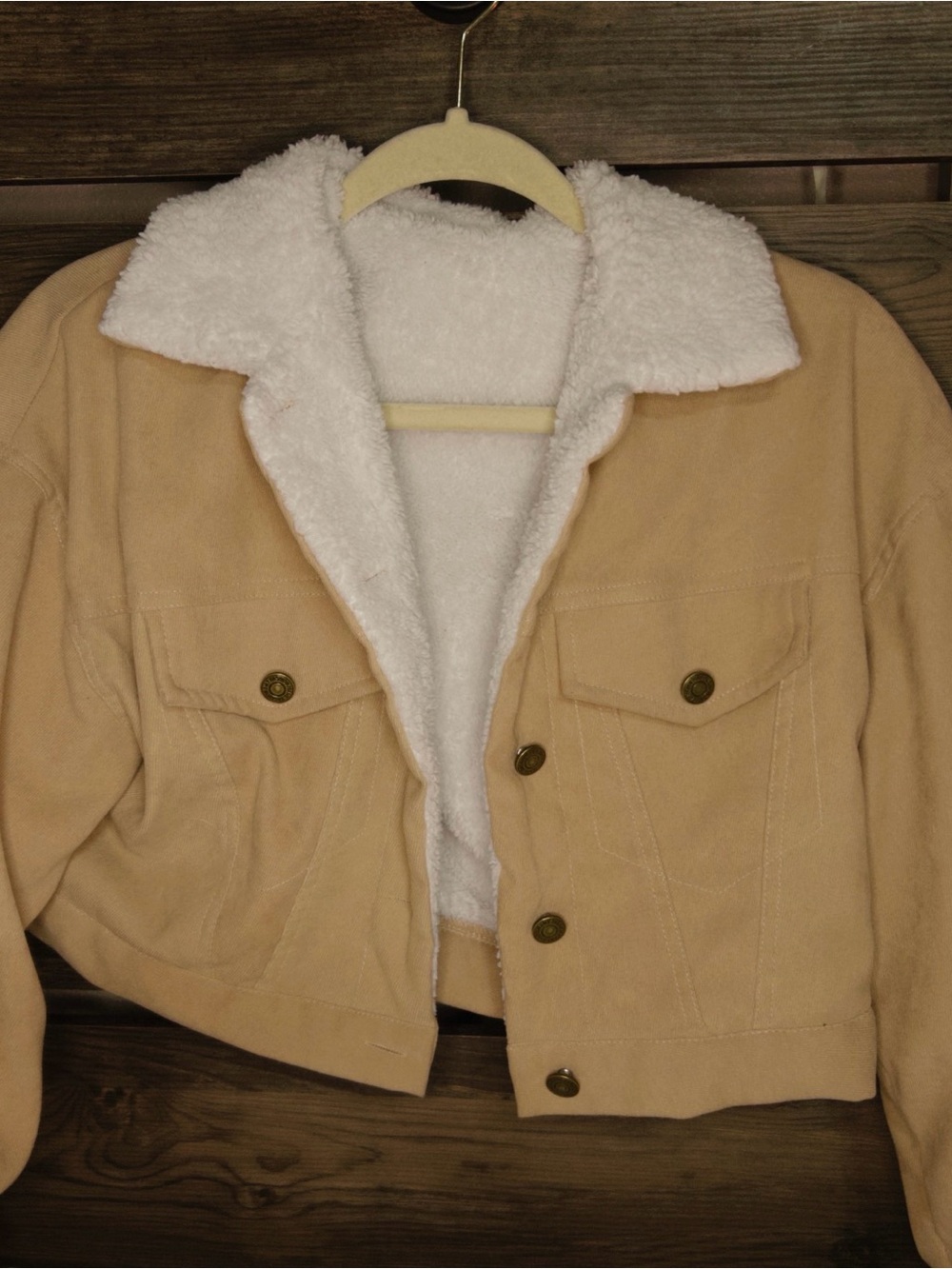 SHEIN Tan Jacket with White Sherpa Collar